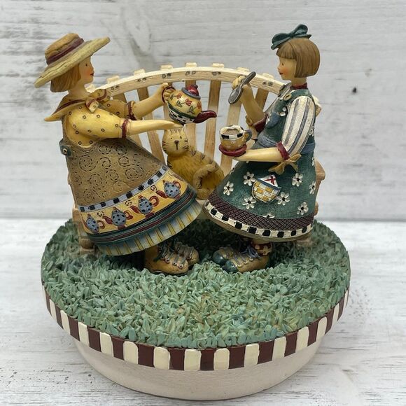 Our America Decorative Candle Jar Topper Country Cat & Tea Party by Fence - Picture 1 of 7